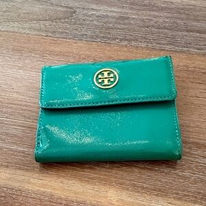 Tory Burch Teal Wallet with Gold Emblem